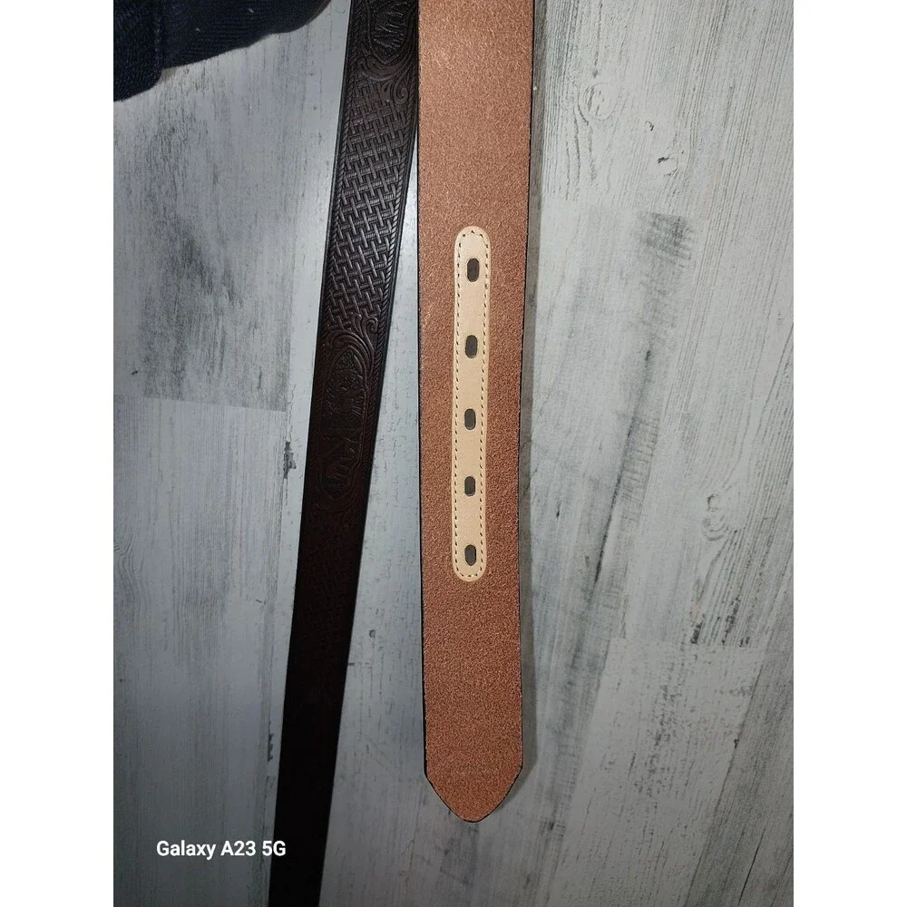Brown Leather Belt With Deer Embossed Size 42